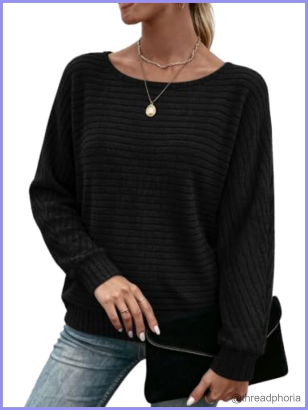 Long Sleeve Tunic Sweater Batwing Sleeve Crew Neck Oversized Pullover